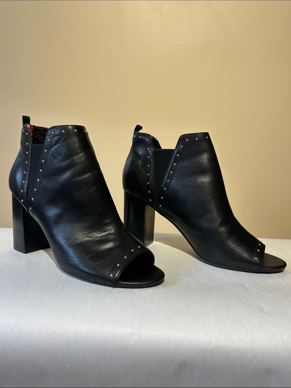 Tommy Hilfiger Open-Toe Studded Ankle Booties, Black, size 10